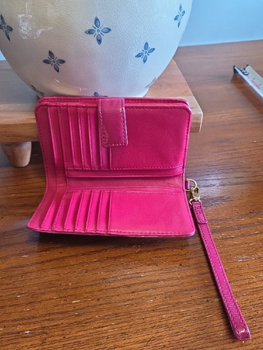 Tory Burch Fuchsia Leather Wristlet Card Holder